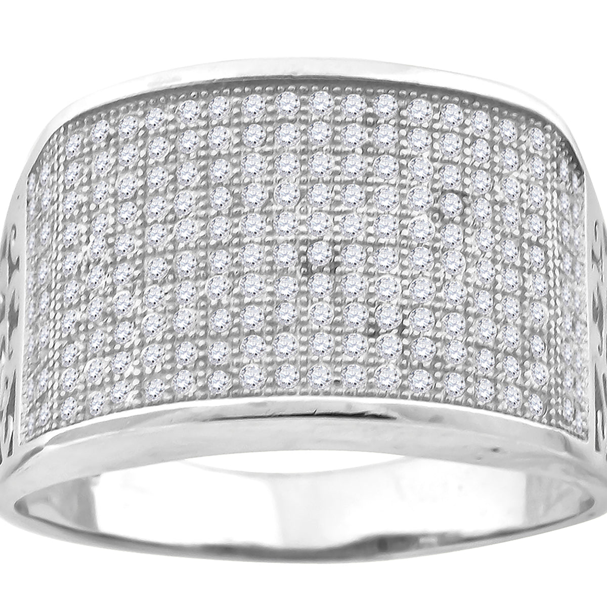 925 Sterling Silver Mens Cubic Zirconia Wide Band Fashion Ring Size 11