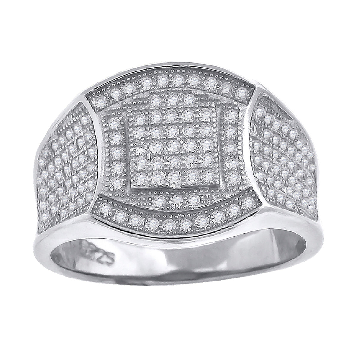 925 Sterling Silver Mens Cubic Zirconia Wide Band Fashion Ring Size 12