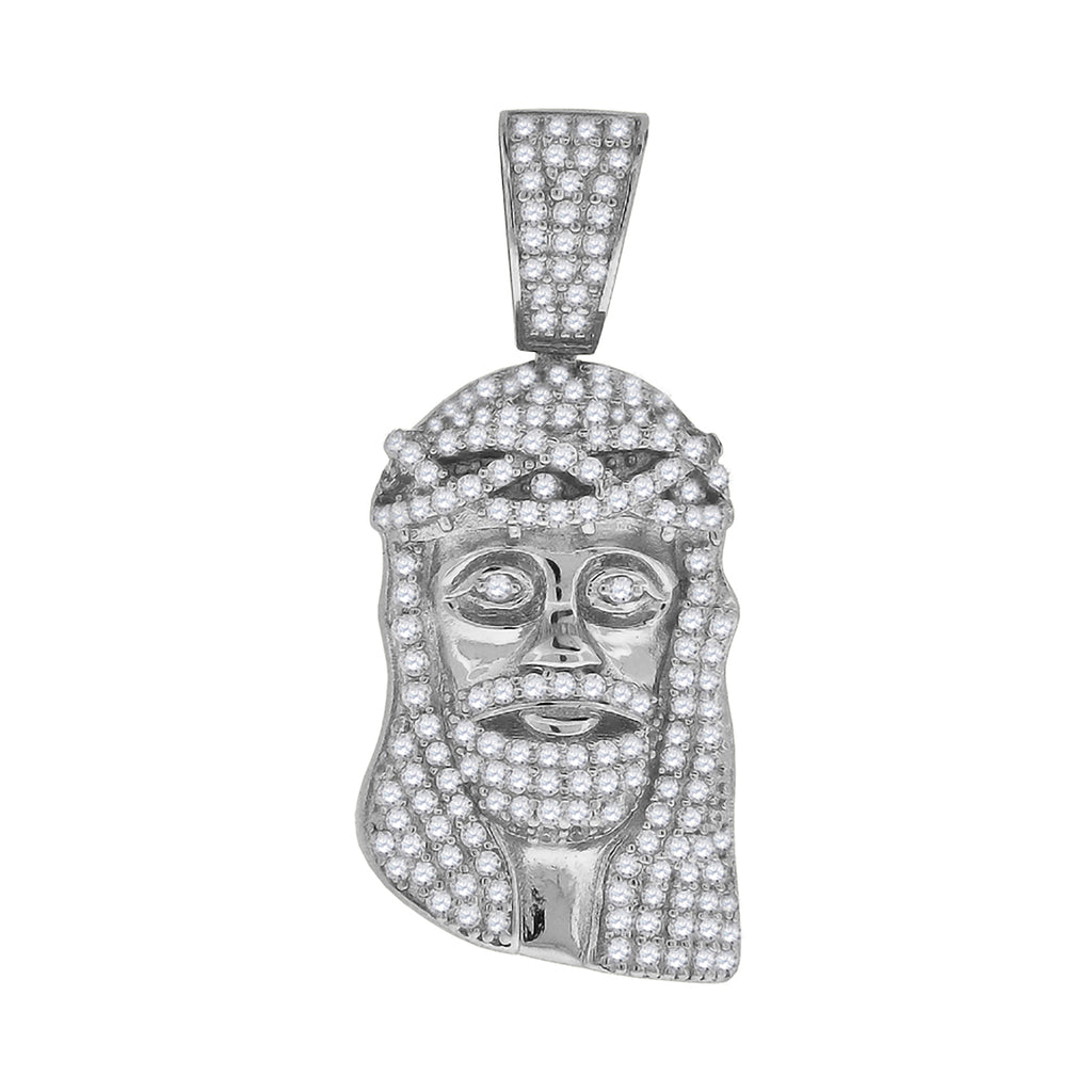925 Sterling Silver Mens CZ Jesus Religious Charm Pendant