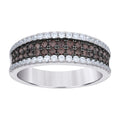 925 Sterling Silver Mens White Brown Cubic-Zirconia 4 Rows Wedding Band Ring Size 8