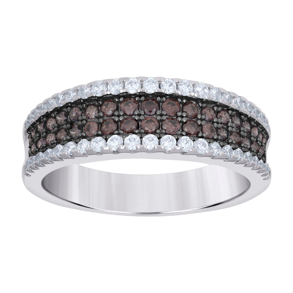 925 Sterling Silver Mens White Brown Cubic-Zirconia 4 Rows Wedding Band Ring Size 10