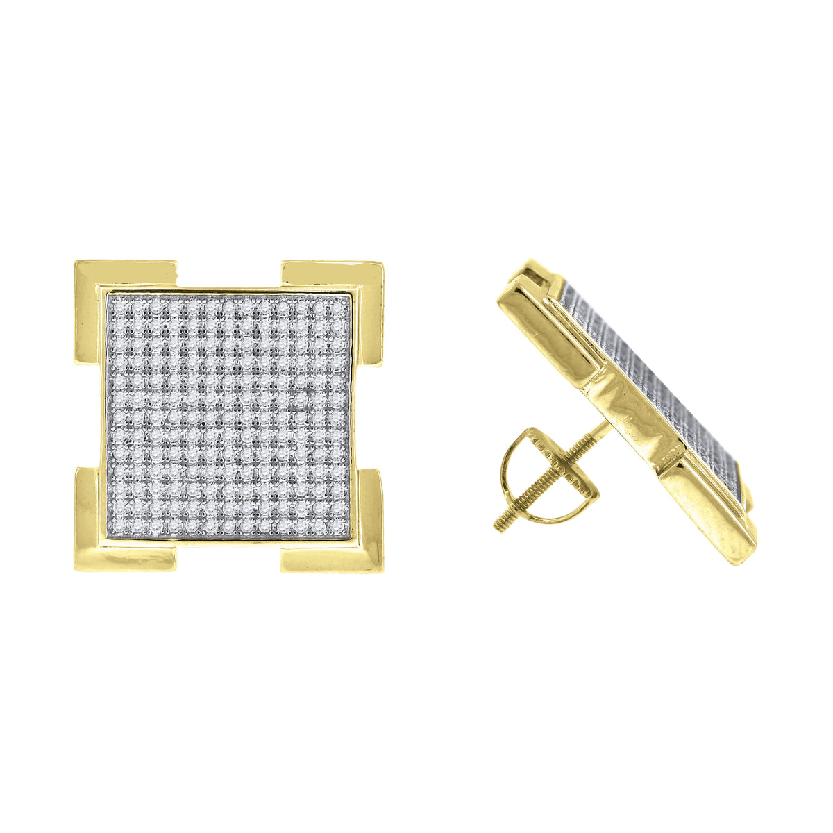 925 Sterling Silver Yellow-Tone Unisex Cubic Zirconia Square Stud Earrings