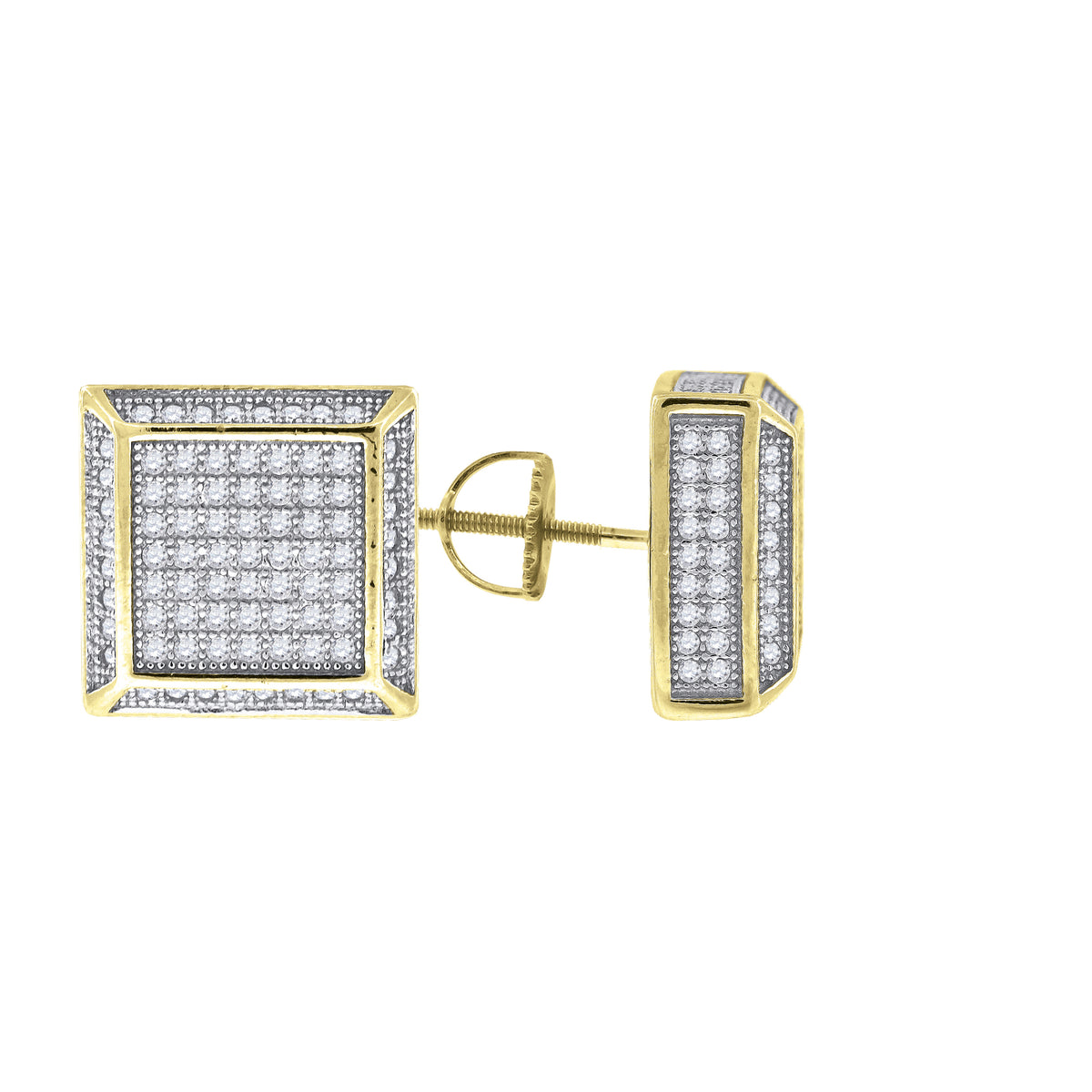 925 Sterling Silver Yellow-Tone Unisex Cubic Zirconia Square Stud Earrings
