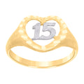 10K Two-Tone Gold Womens Dc Textured 15 Anos Heart Band Ring