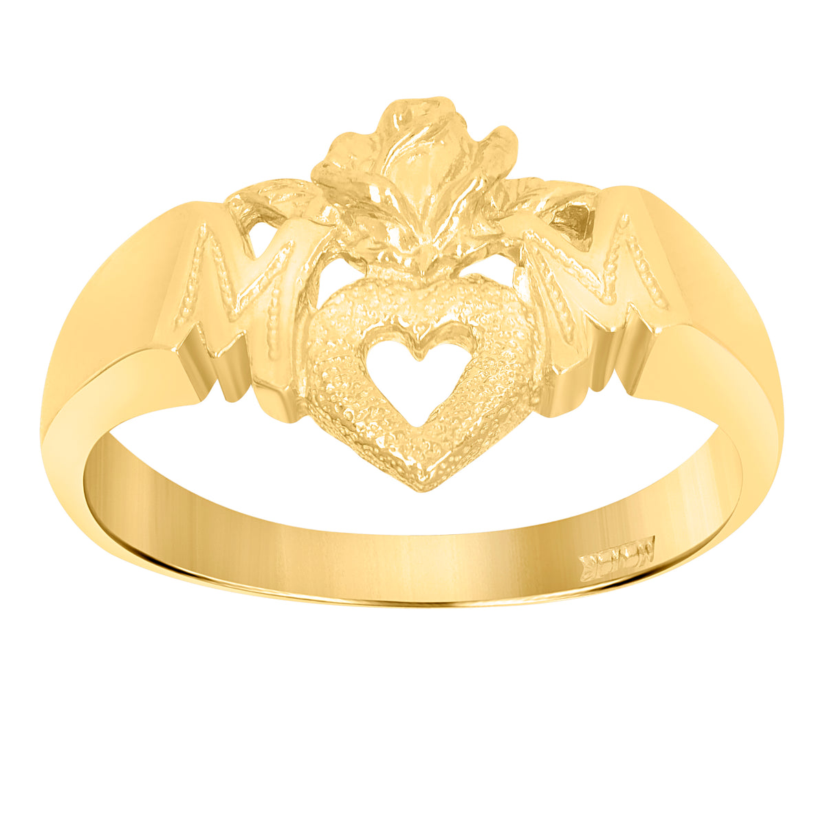 10K Two-Tone Gold Womens Textured Mom Heart Band Ring