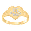 10K Two-Tone Gold Womens Textured 15 Anos Heart Band Ring
