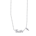 925 Sterling Silver Women Cubic Zirconia Rolo Link Faith With Cross Charm Necklace