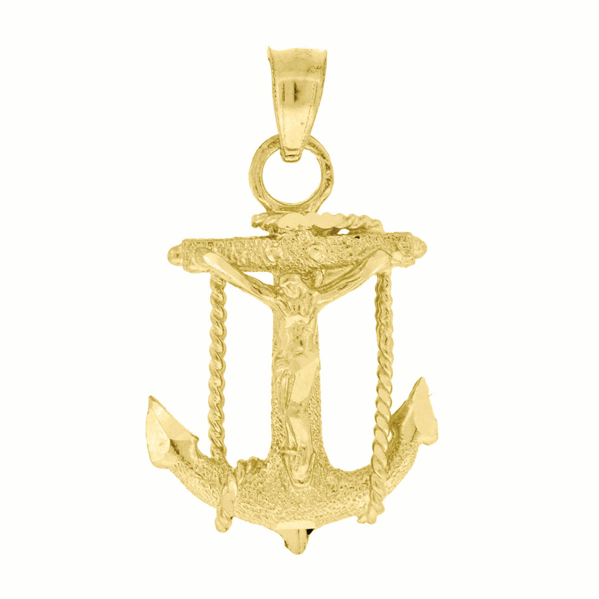 10K Gold Diamond-Cut Textured Unisex Anchor Cross Crucifix Religious Charm Pendant
