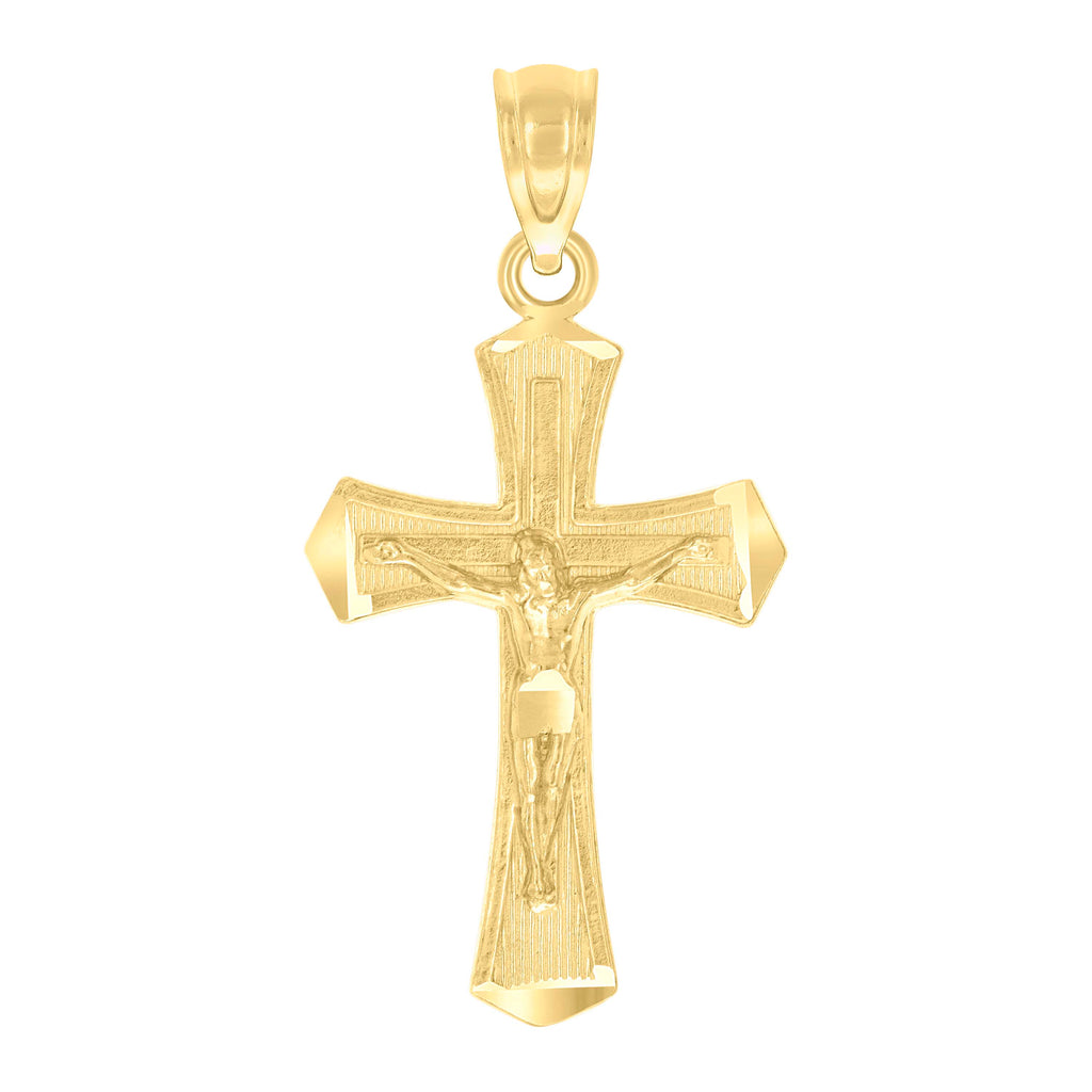 10K Yellow Gold Mens Textured Crucifix Cross Religious Charm Pendant