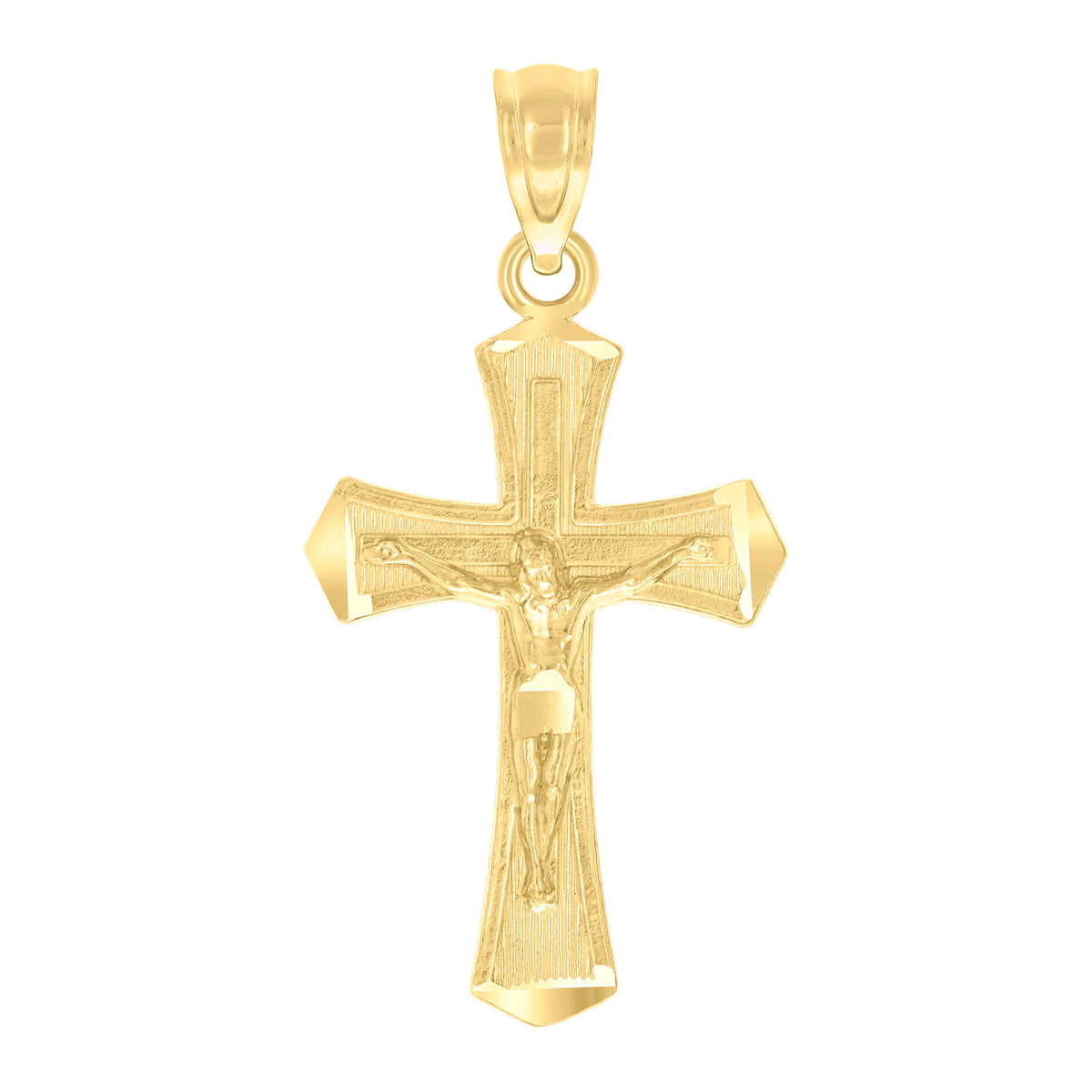 10K Yellow Gold Mens Textured Crucifix Cross Religious Charm Pendant