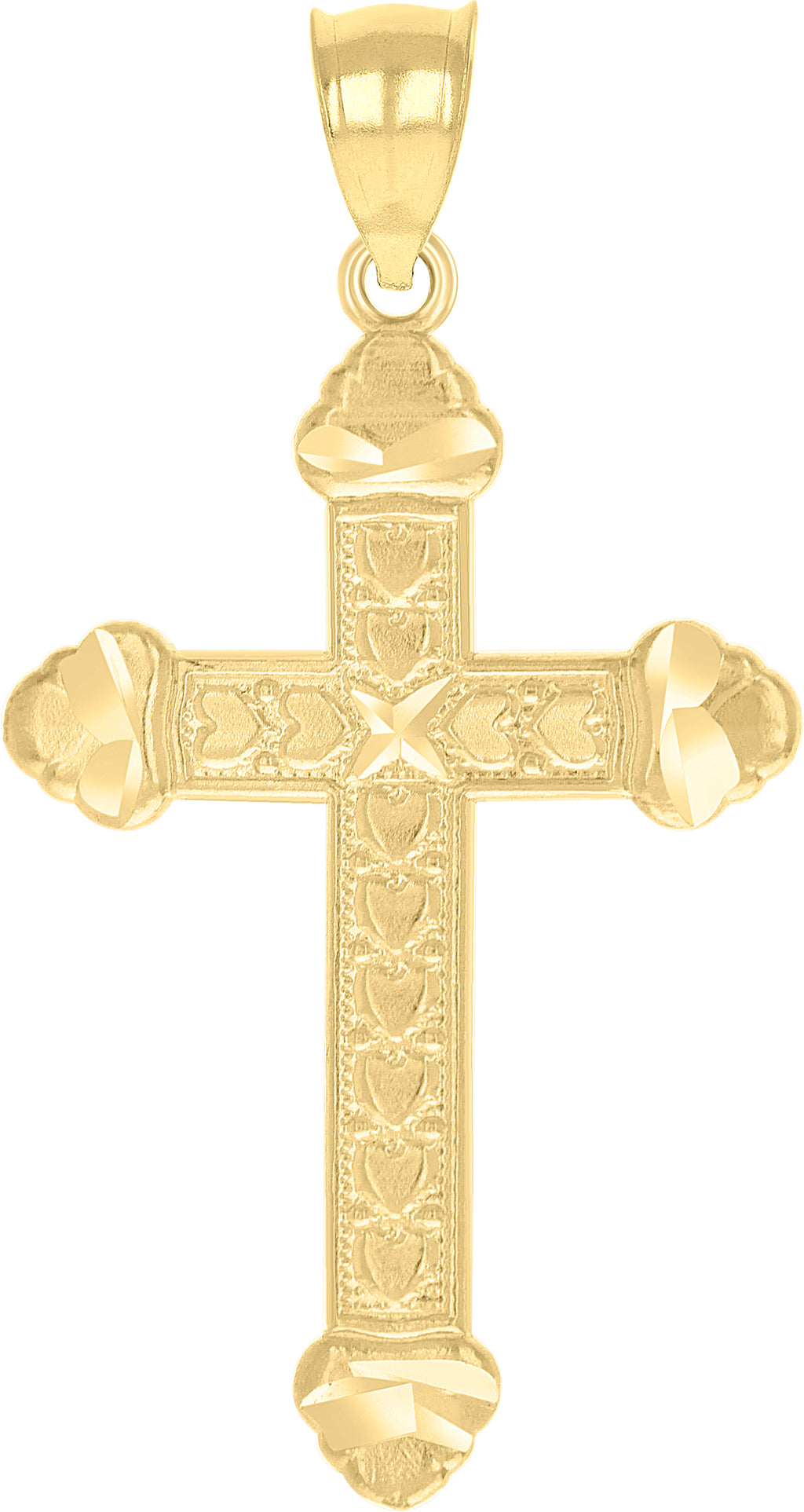 10K Yellow Gold Diamond-Cut Textured Unisex Cross Religious Charm Pendant