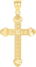 10K Yellow Gold Diamond-Cut Textured Unisex Cross Religious Charm Pendant