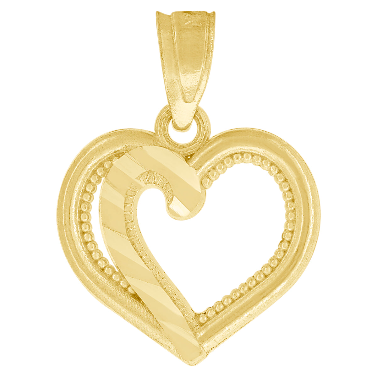 10K Yellow Gold Womens Diamond-Cut Love Heart Charm Pendant