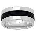 Stainless Steel Mens Grooved Black Center Size-9 Comfort-fit Fashion Band Ring