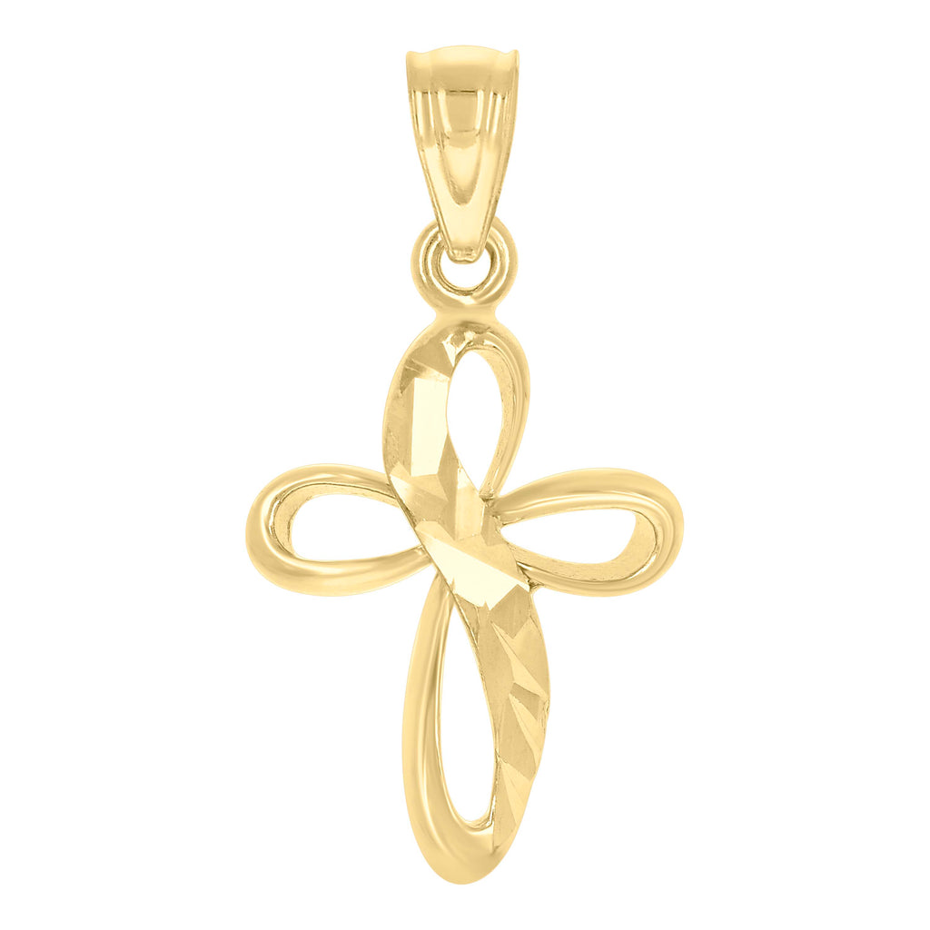 10K Two-Tone Gold Mens Women Diamond-Cut Cross Religious Charm Pendant