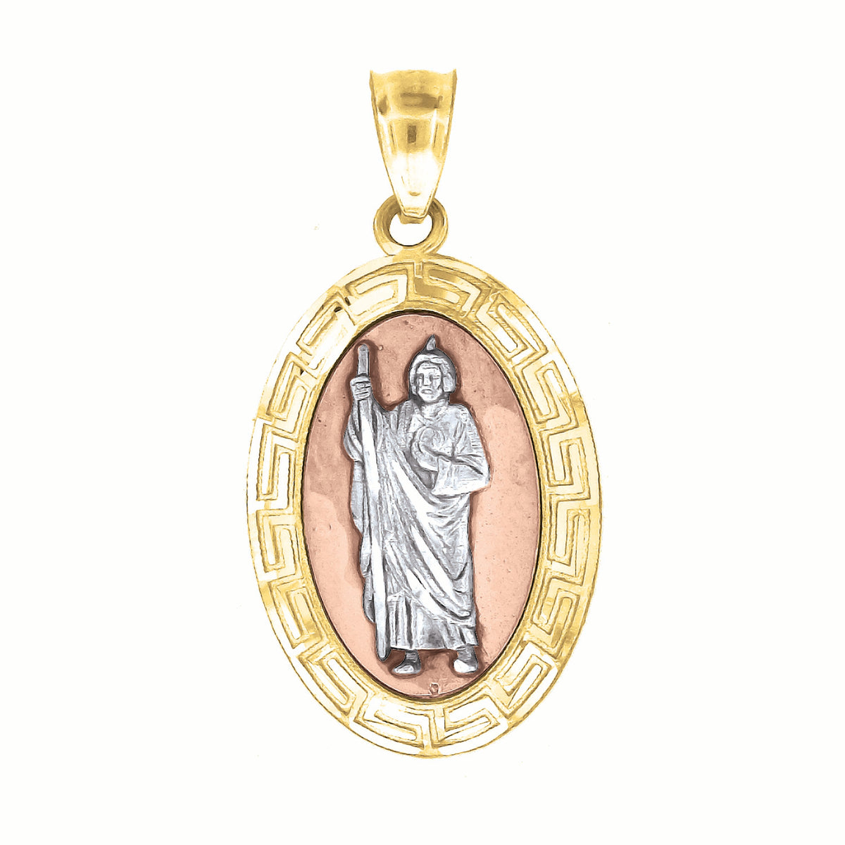 10K Gold Tri-Color Unisex Saint Jude Religious Charm Pendant