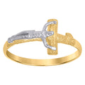 10K Yellow Gold Womens Textured Inri Crucifix Cross Religious Ring
