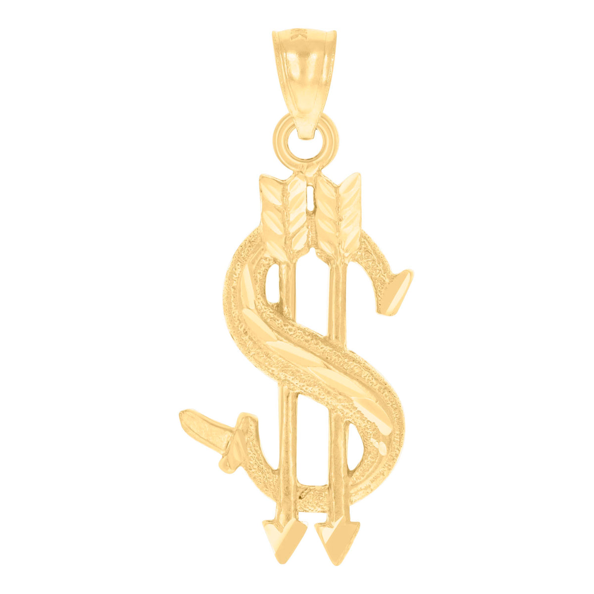 10K Yellow Gold Mens Dollar Sign With Arrows Charm Pendant