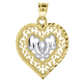10K Gold Two-Tone Diamond-Cut Womens Mom Heart Charm Pendant