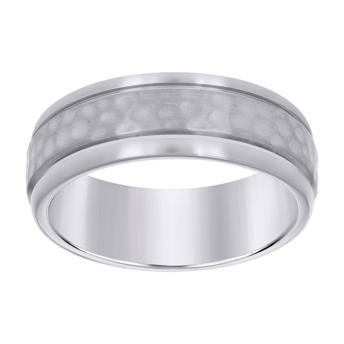 Stainless Steel Mens Double Grooved Center Hammered Size-14 Comfort-Fit Fashion Band Ring