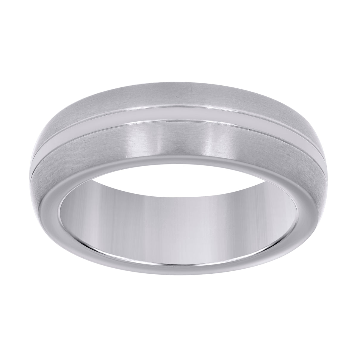 Stainless Steel Mens Center Grooved Sides Brushed Size-12 Comfort-Fit Fashion Band Ring
