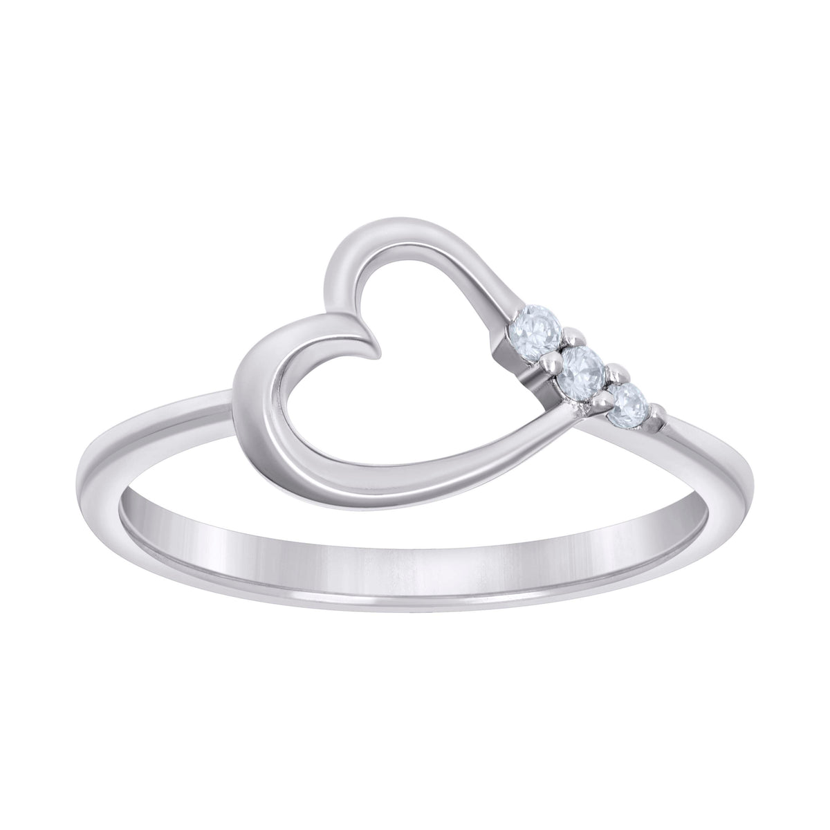 925 Sterling Silver Womens Cubic-Zirconia Heart Ring Size 7