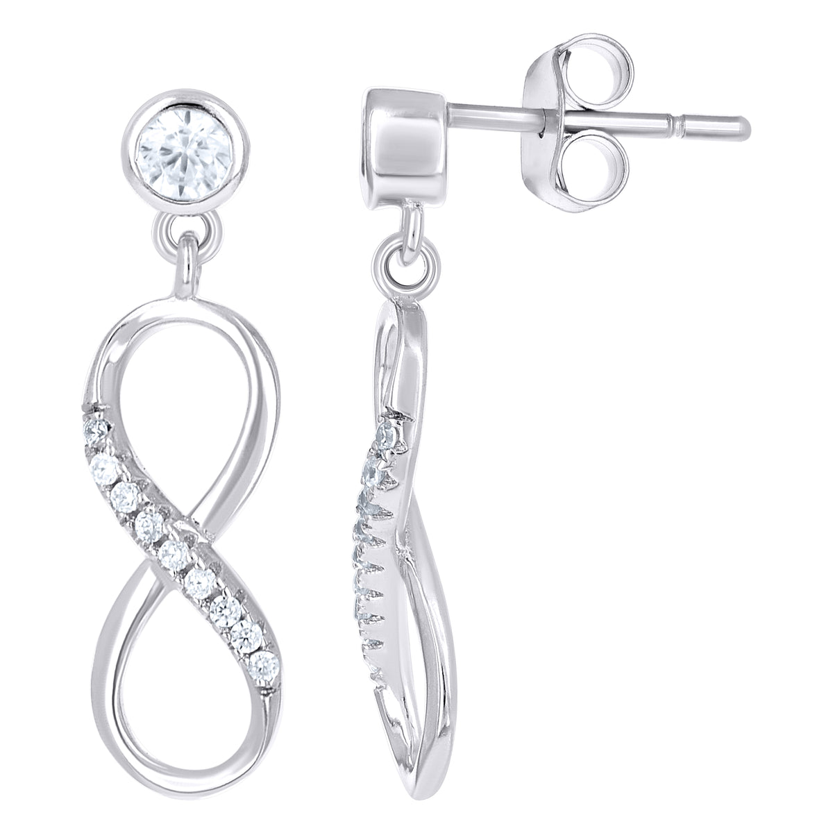 925 Sterling Silver Womens Cubic Zirconia Infinity Dangle Earrings