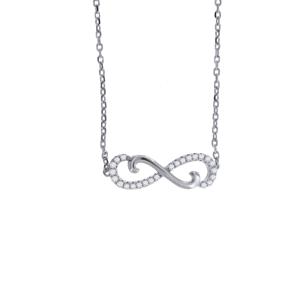925 Sterling Silver Women Cubic Zirconia Rolo Link Infinity Necklace