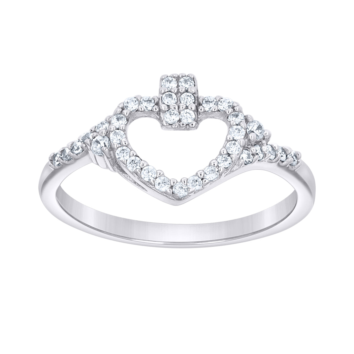 925 Sterling Silver Womens Cubic-Zirconia Heart Engagement Ring Size 9