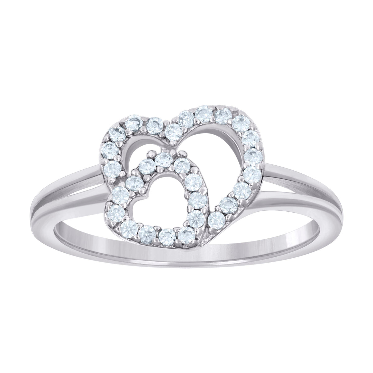 925 Sterling Silver Womens Cubic-Zirconia Heart Ring Size 10