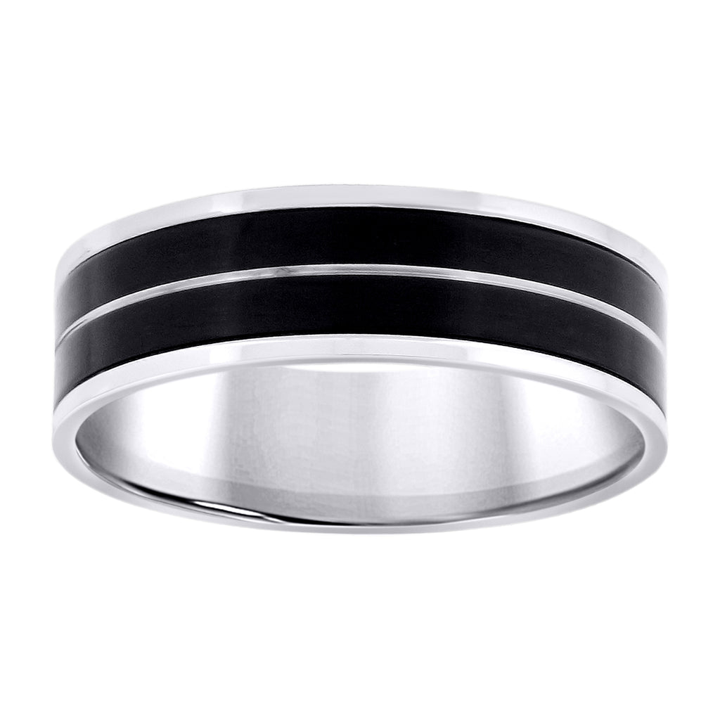 Stainless Steel Black-tone Mens 7mm Sizes 7 - 14 Comfort-Fit Wedding Band Ring