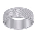 Stainless Steel Mens Laser Cut Diagonal Lines Step Edges Size-7 Comfort-Fit Fashion Band Ring