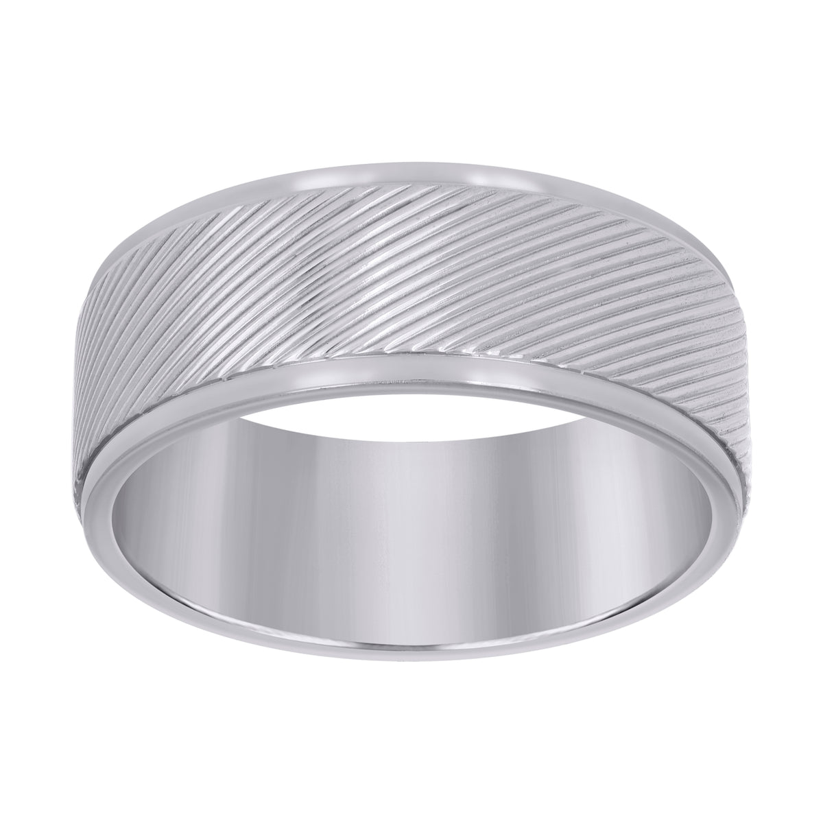 Stainless Steel Mens Laser Cut Diagonal Lines Step Edges Size-11 Comfort-Fit Fashion Band Ring