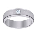 Stainless Steel Mens Cubic Zirconia Center Brushed Step Edges Size-12 Comfort-Fit Band Ring