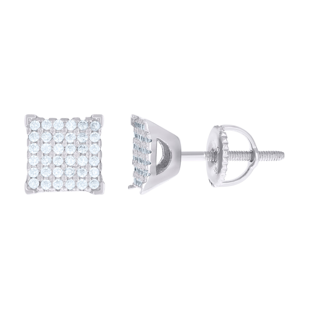 925 Sterling Silver Womens Cubic Zirconia Square Stud Earrings