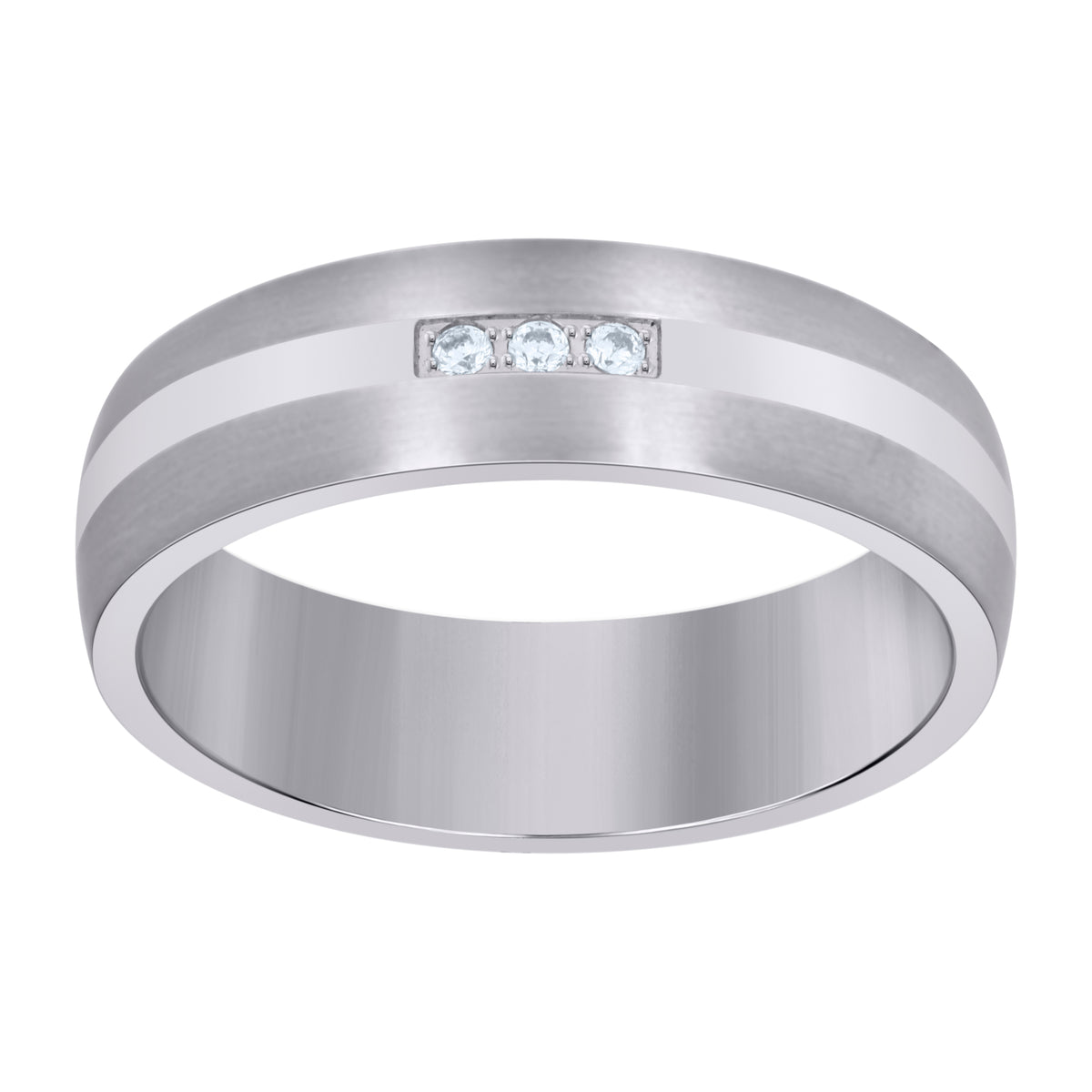 Stainless Steel Mens Cubic Zirconia Center Polished Size-10 Comfort-Fit Fashion Band Ring