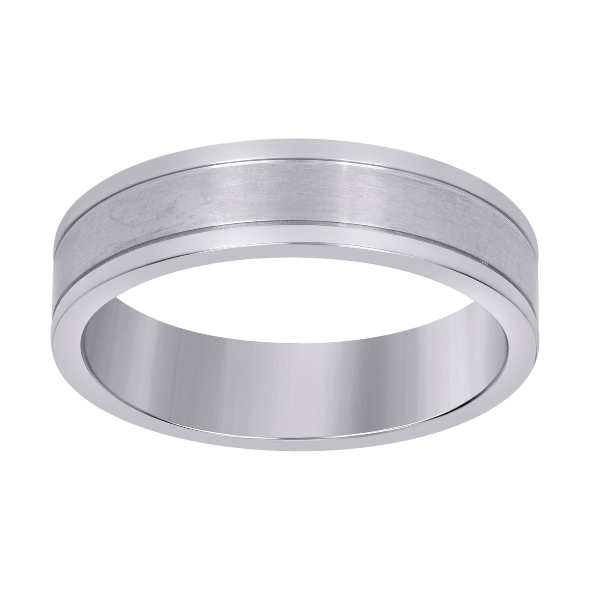 Stainless Steel Mens Center Brushed Double Grooved Size-13 Comfort-Fit Fashion Band Ring