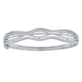 925 Sterling Silver Womens Micropave Cubic Zirconia Fashion Waves Bangle