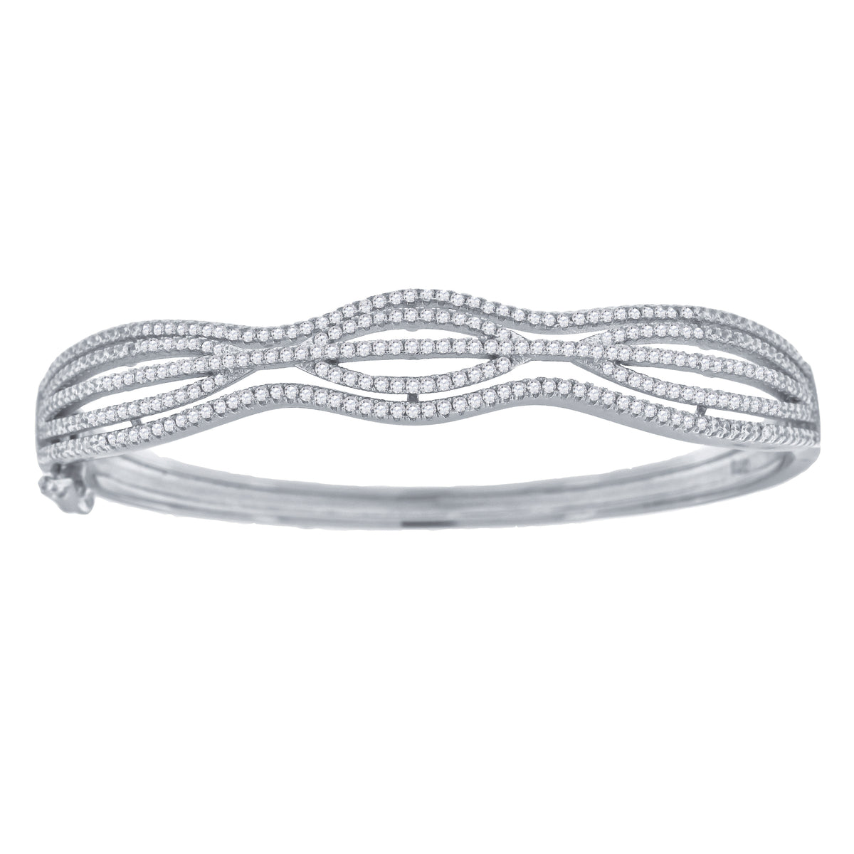 925 Sterling Silver Womens Micropave Cubic Zirconia Fashion Waves Bangle