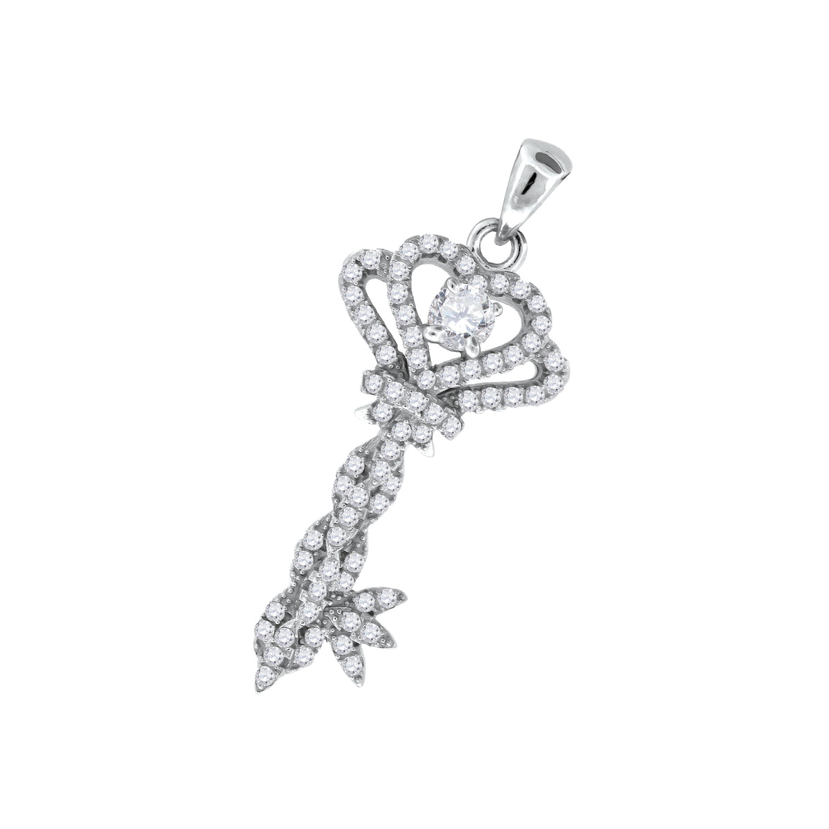 925 Sterling Silver Womens Cz Crown Key Charm Pendant
