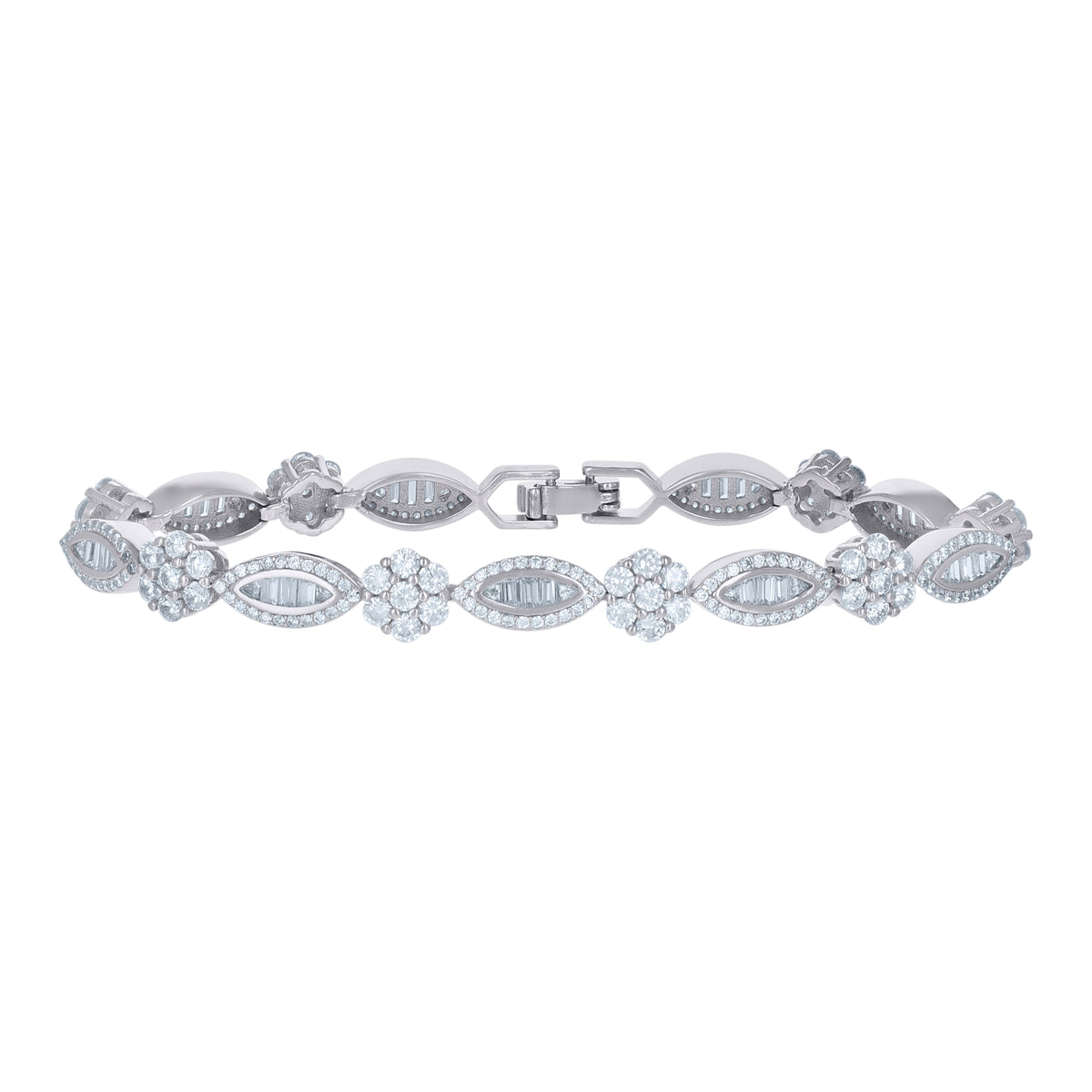 925 Sterling Silver Womens Cubic Zirconia Fancy Link Flower Adjustable Bracelet