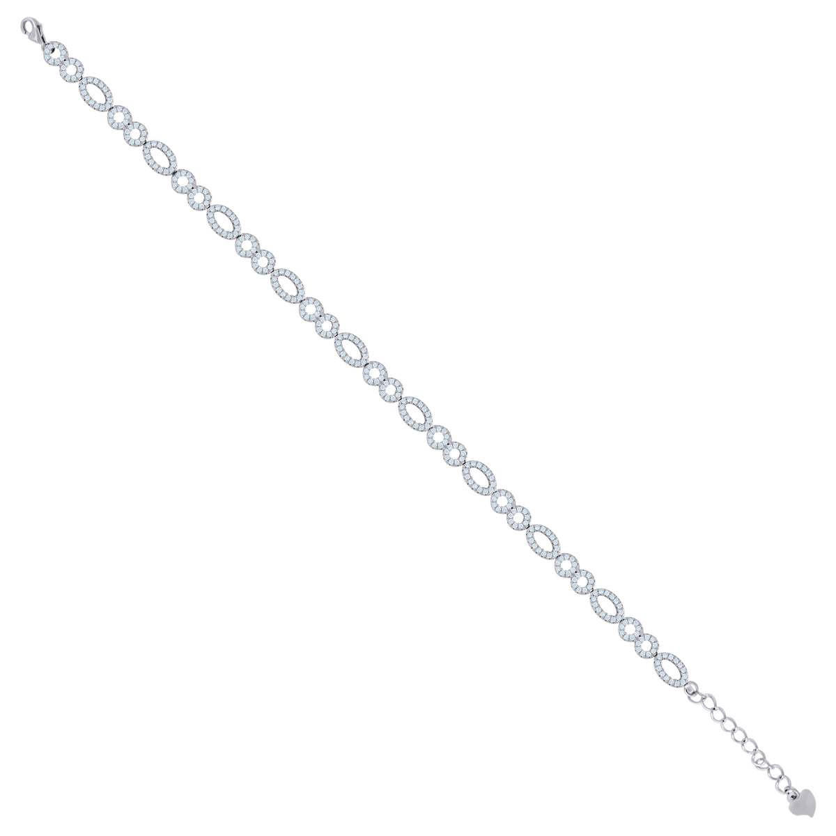 925 Sterling Silver Womens Cubic Zirconia Fancy Link Infinity Adjustable Bracelet