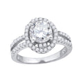925 Sterling Silver Womens Cubic Zirconia Halo Oval Head Engagement Ring Size 9