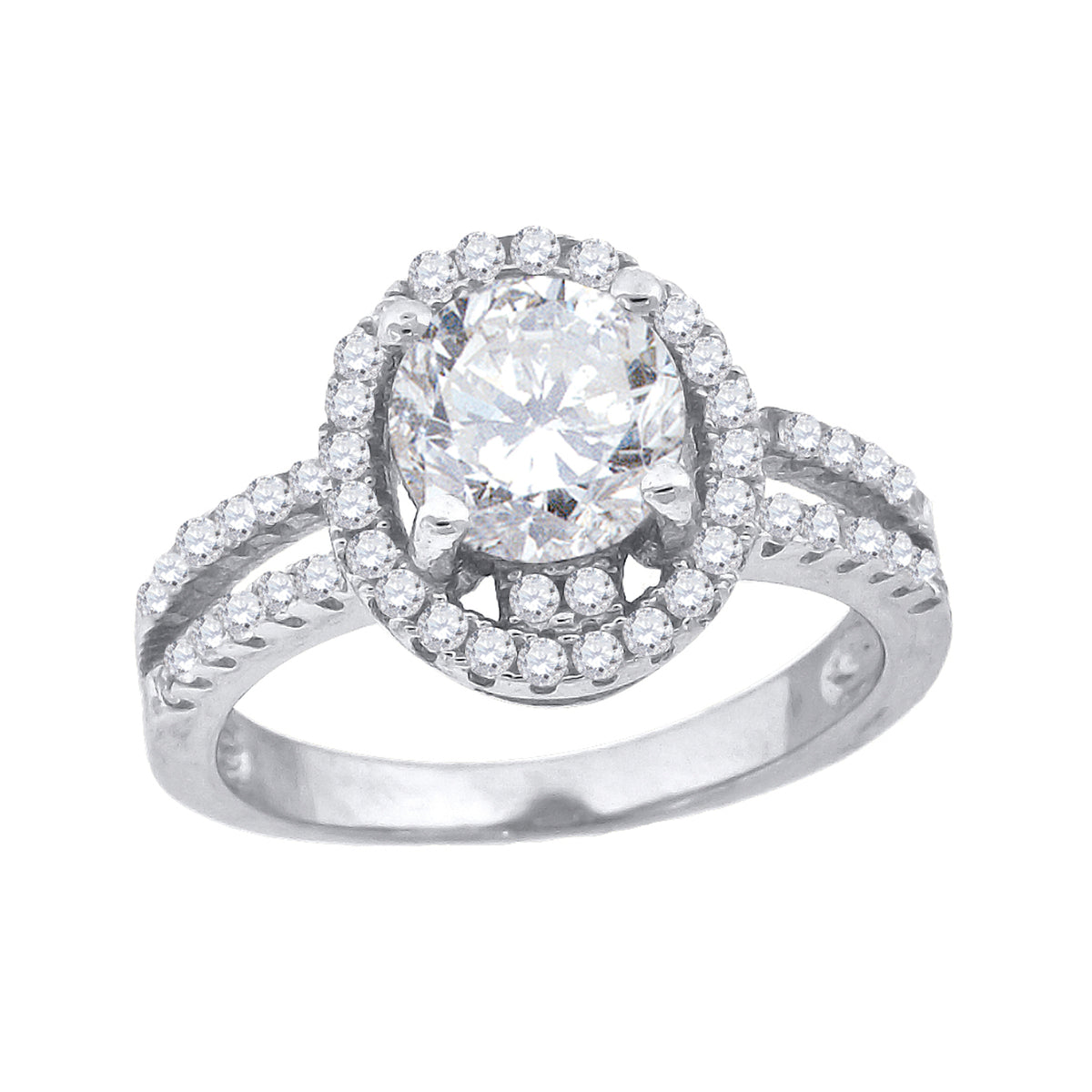 925 Sterling Silver Womens Cubic Zirconia Halo Oval Head Engagement Ring Size 9