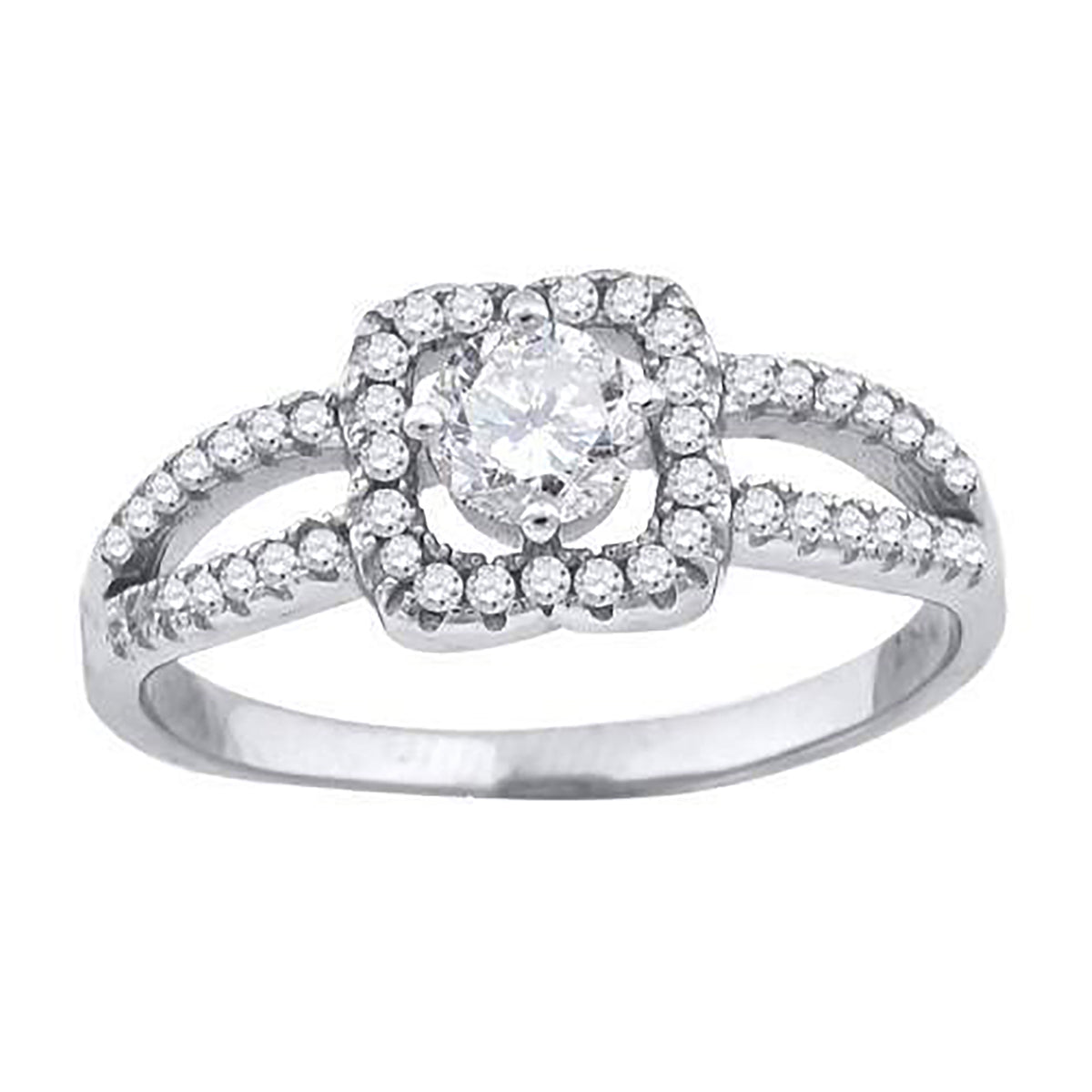 925 Sterling Silver Womens Cubic-Zirconia Floral Engagement Ring