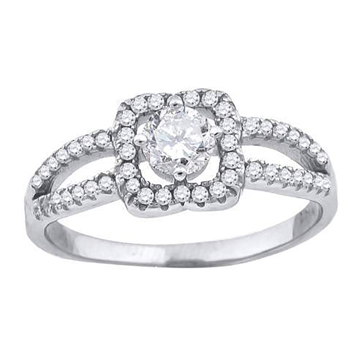 925 Sterling Silver Womens Cubic-Zirconia Floral Engagement Ring Size 7