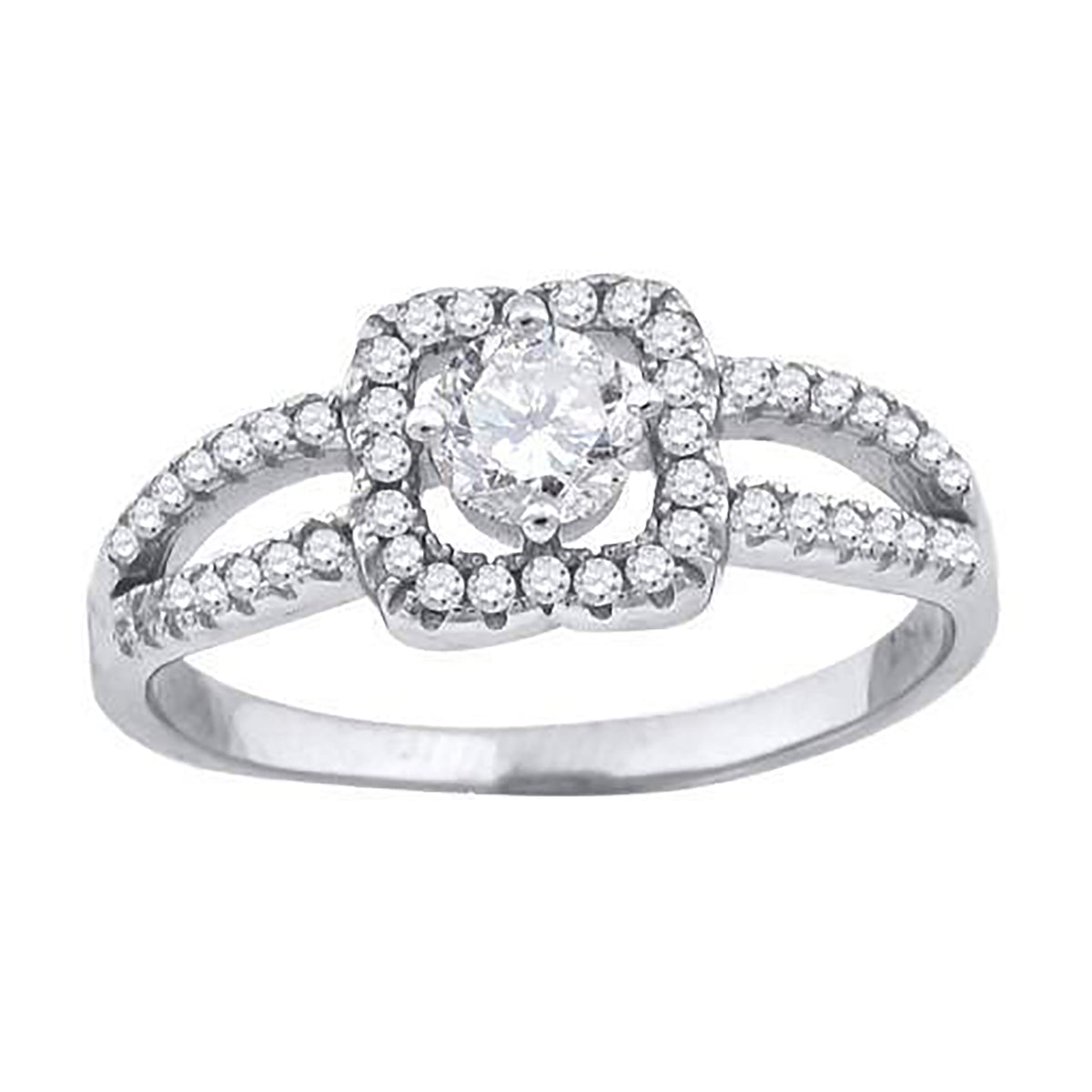 925 Sterling Silver Womens Cubic-Zirconia Floral Engagement Ring Size 9