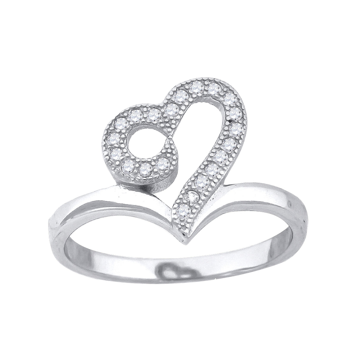 925 Sterling Silver Womens Cubic Zirconia Heart Ring