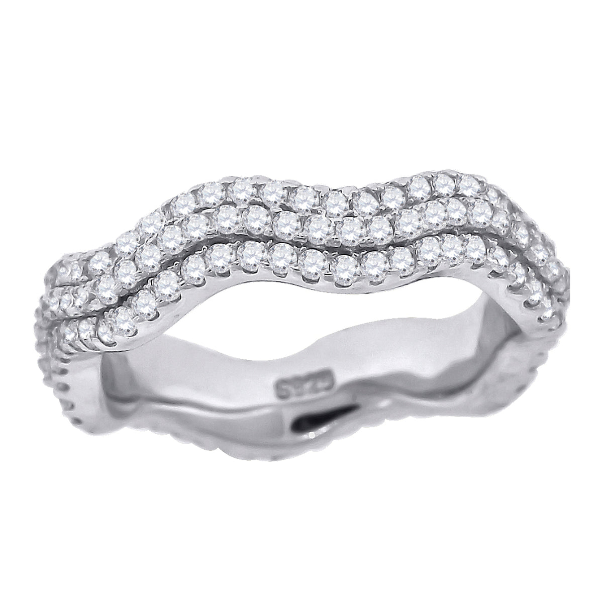 925 Sterling Silver Womens Cubic Zirconia Fashion Twisted Wedding Band Ring Size 9