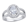 925 Sterling Silver Womens Cubic Zirconia Oval Halo Engagement Ring Size 8